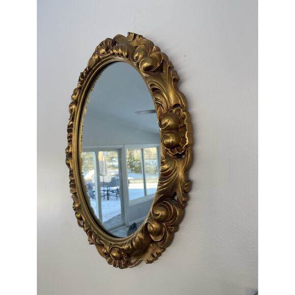 Vintage French Rococo Style Oval Gilt Mirror - Ornate Gold Wall Decor 25